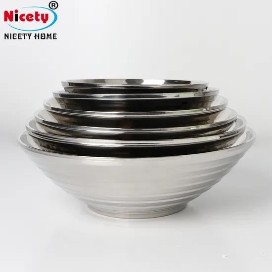 Polished Metal Mixing Bowl Set, Three Nesting Bowls with Tapered Sides