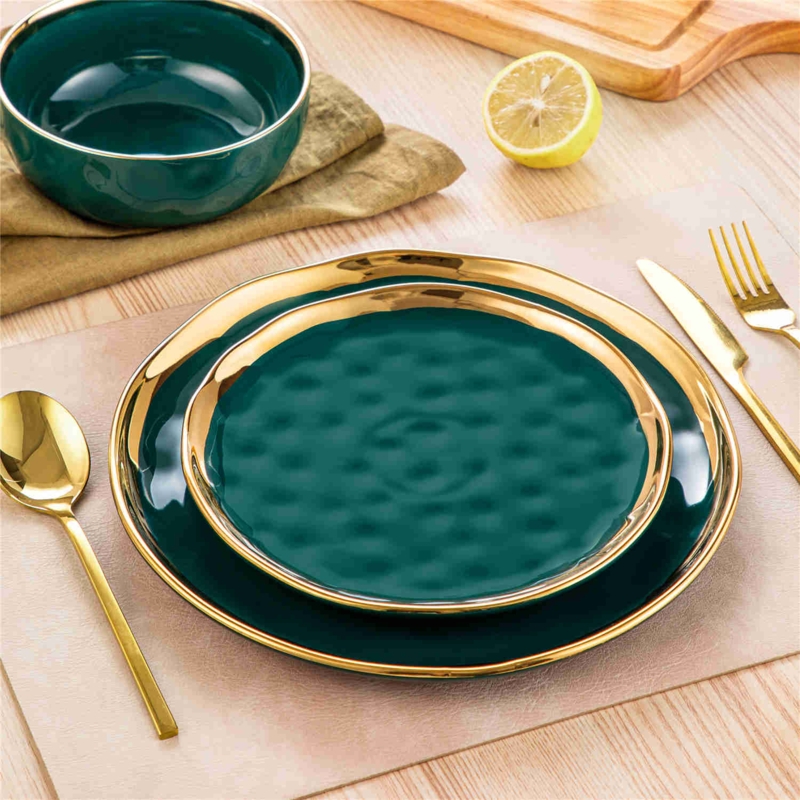 Porcelain Dinnerware Set Cream Polished Gold Rim Finish
