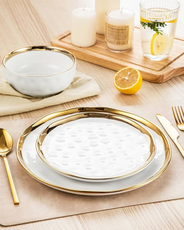 Porcelain Dinnerware Set High Gloss Thin Gold Rim