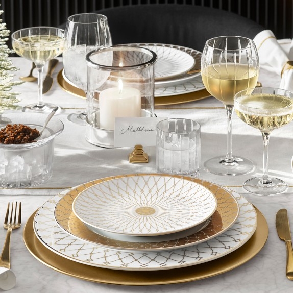 Porcelain Dinnerware Set Regency Collection Polished Gold Flatware