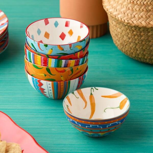 Porcelain Serving Bowl Set, Nested Tile Patterns, Colorful Ceramic