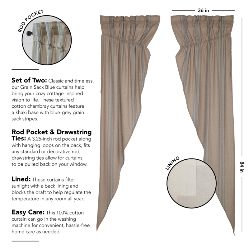Prairie Curtains Blue Grain Sack Stripe Farmhouse Window Panels (69 chars)