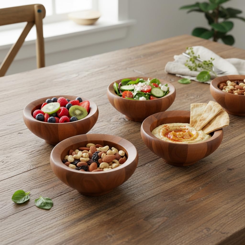 Prep Bowls Set Organic Rim Matte Finish Dark Toned Wood