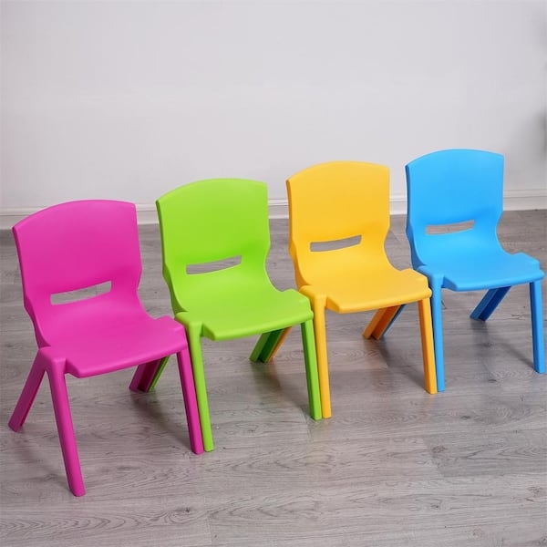 Primary Color Kids Chairs Set with Flared Legs and Molded Plastic Seats