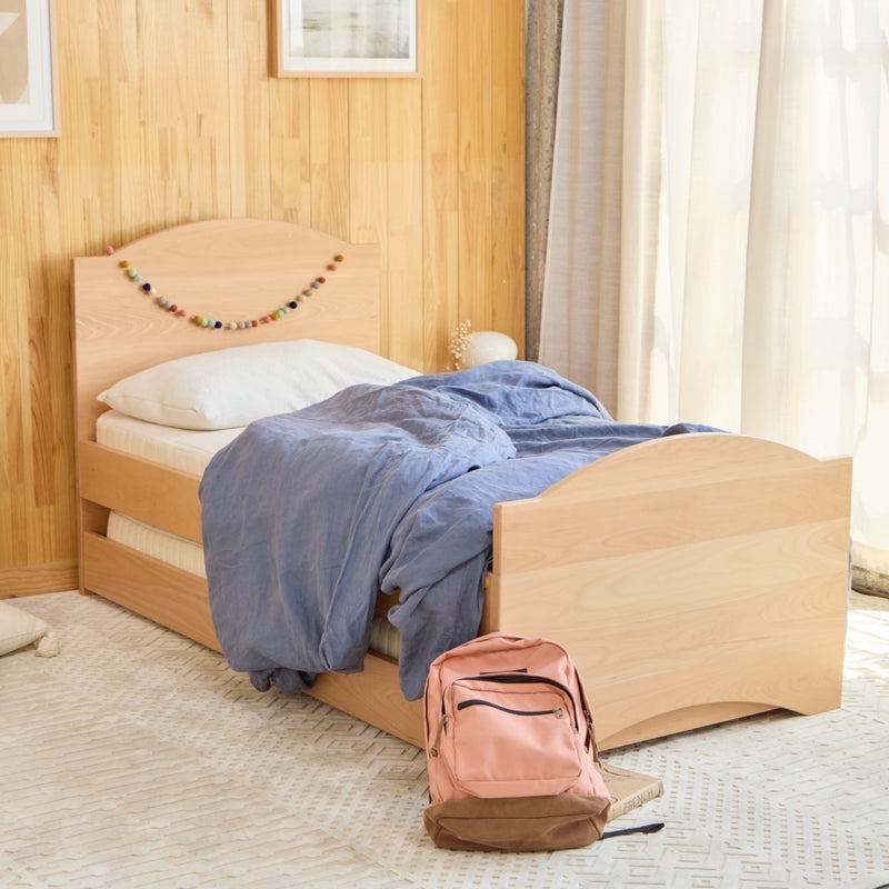 Pull-Out Trundle Bed with Low Profile - Natural Wood Guest Sleepover