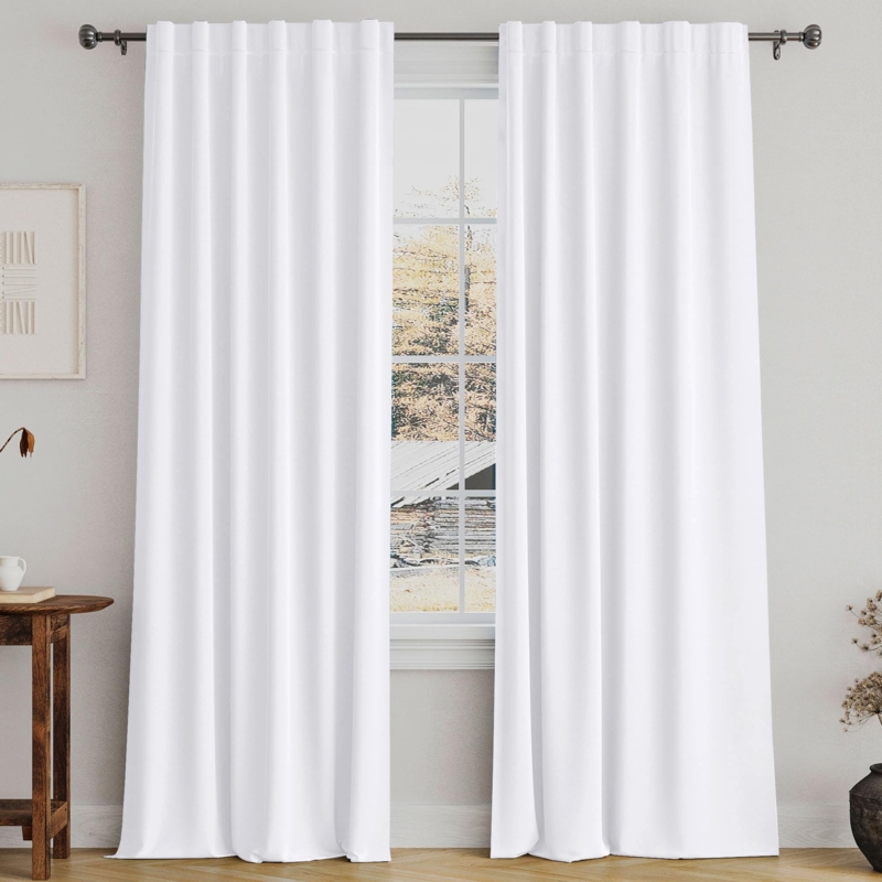Pure White Room Darkening Curtains Thermal Woven Drapes