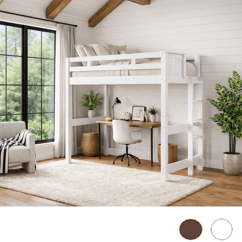 Queen Loft Bed with End Entry Ladder High Clearance Mission Style