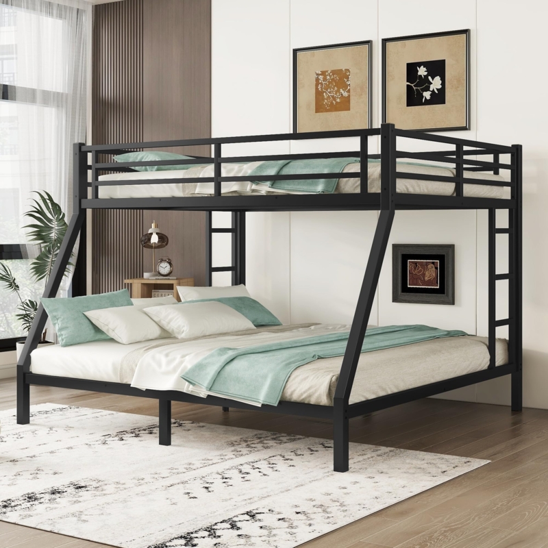 Queen Over King Industrial Bunk Bed & Inclined Ladder