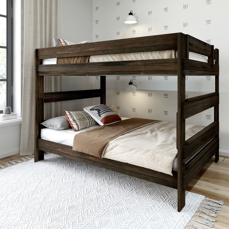 Queen Over Queen Bunk Bed Natural Wood Frame Modern Farmhouse Style