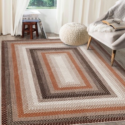 Rectangular Area Rug Braided Print Tan Cream Modern Farmhouse