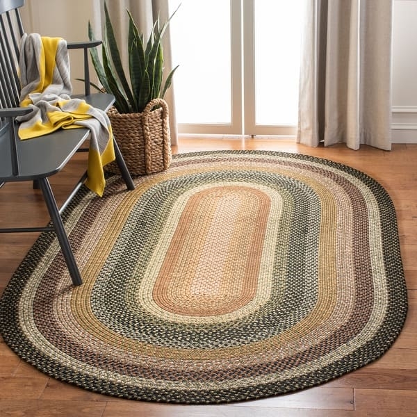 Rectangular Area Rug Chunky Braided Navy Tan Coastal Weave