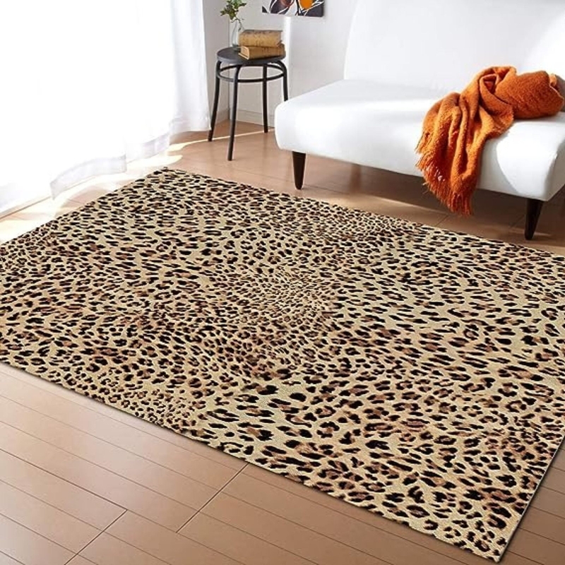 Rectangular Area Rug, Leopard Print, Tan & Black, Low-Pile, Bound Edges