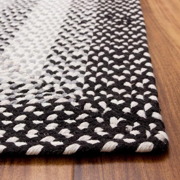 Rectangular Braided Area Rug Black Gray Cream Concentric Bands