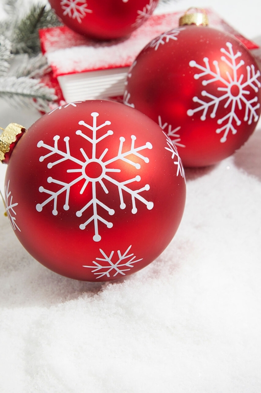 Red Christmas Ball Ornaments with Contrasting Glossy and Matte Finishes