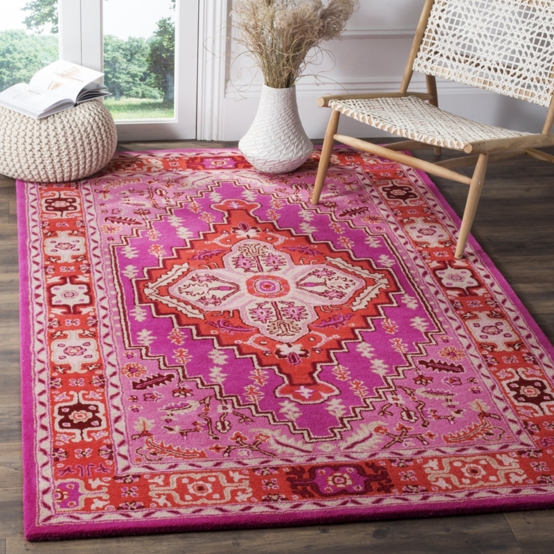 Red Traditional Floral Medallion Area Rug Low Pile