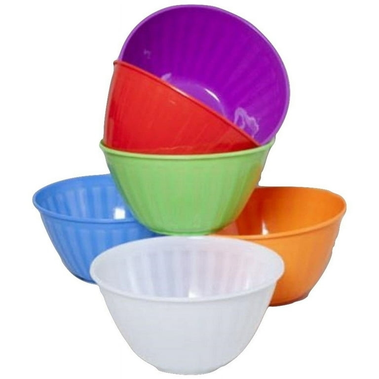 Ribbed Plastic Serving Bowl Set, Multicolor Stackable Design