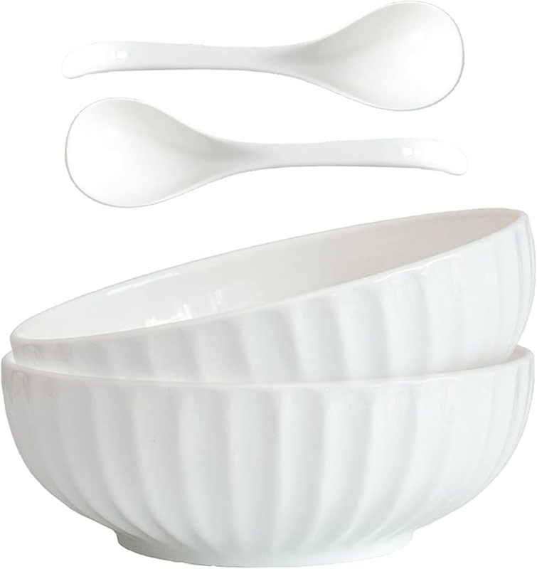 Ribbed White Serving Bowls featuring Organic Pumpkin Shape