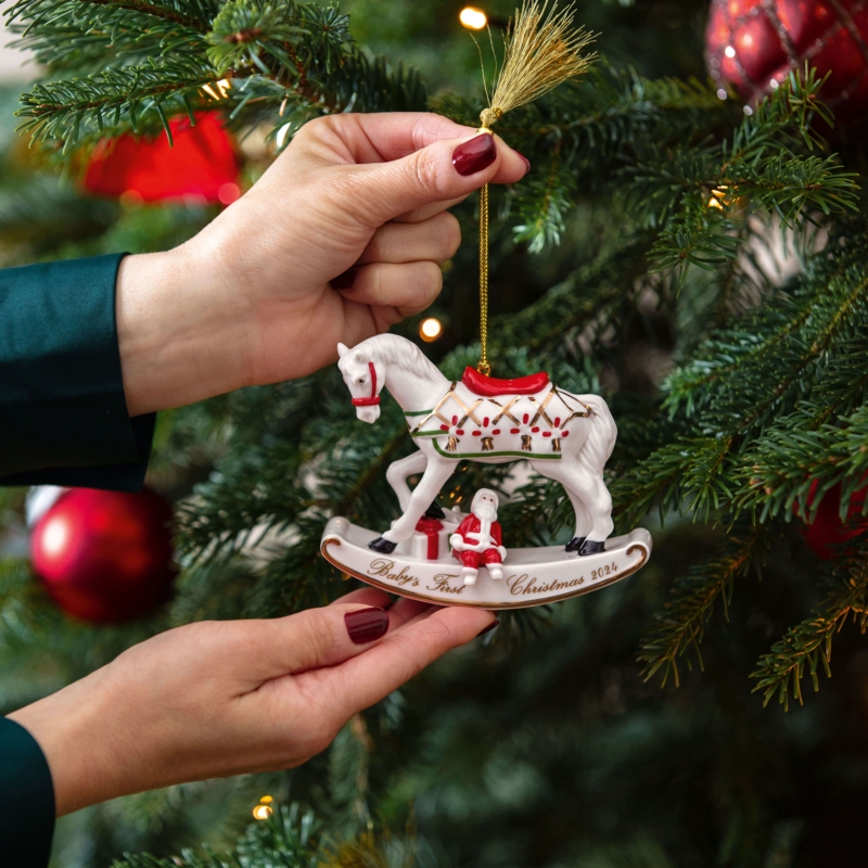 Rocking Horse Ornament Porcelain Finish Traditional Holiday Decor