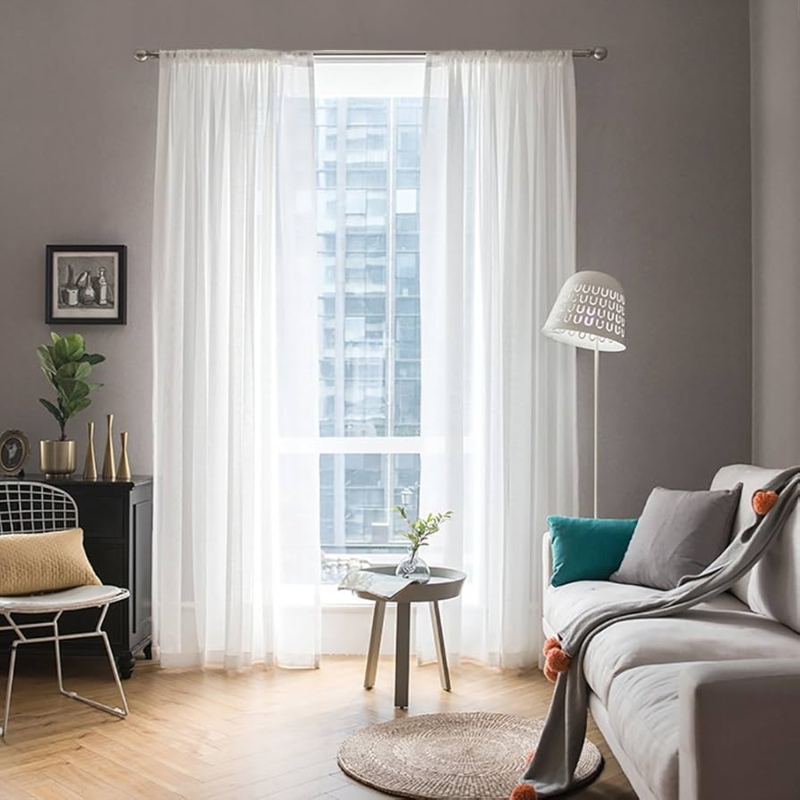 Rod Pocket Sheer Voile Curtains Minimalist Panels