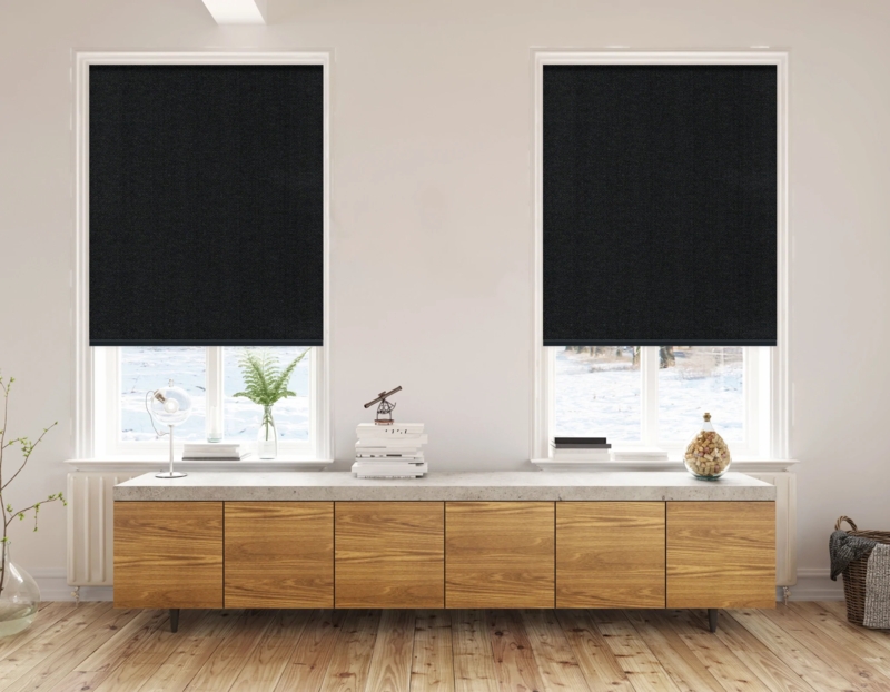 Roller Shades Matte Charcoal Modern Home Office Blackout Blinds