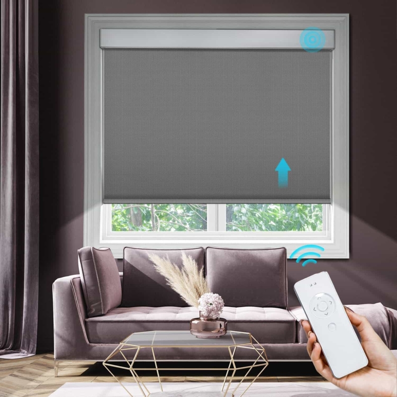 Roller Shades Motorized Option Charcoal Grey Blackout Blinds For Bedroom