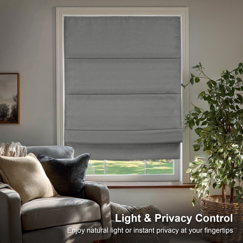 Roman Shade Cordless Blackout Pearl Gray Fabric Modern Farmhouse