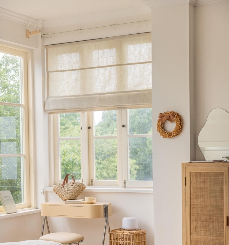 Roman Shade Linen Blend Flat Fold Neutral Window Treatment