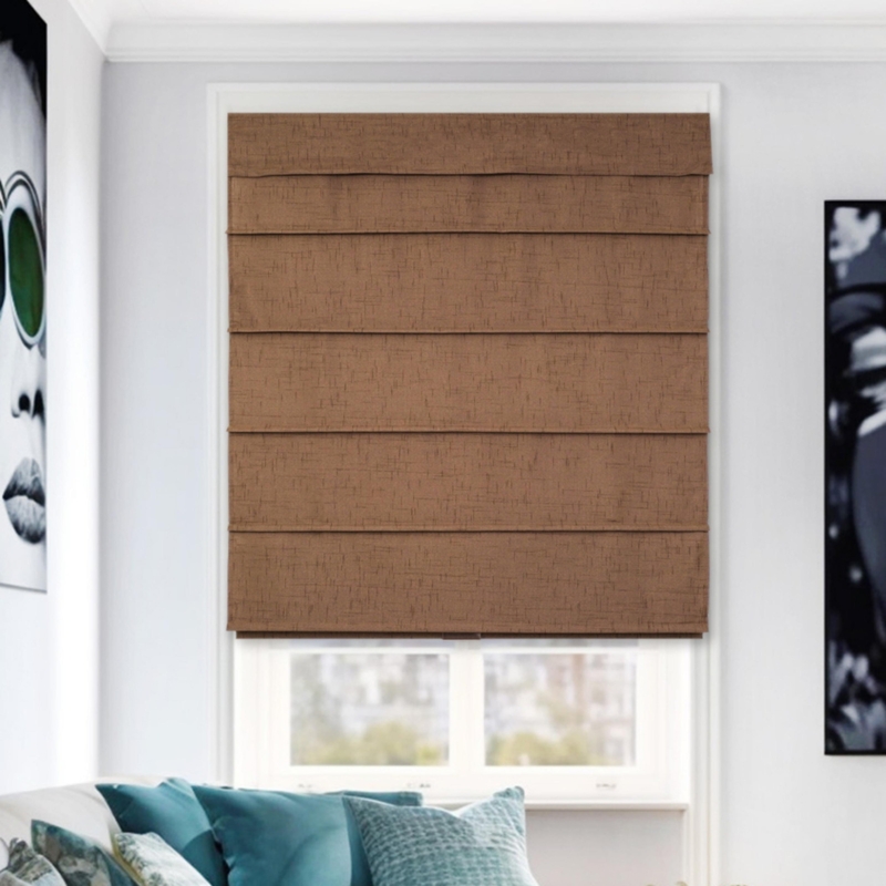 Roman Shade Off-White Woven Texture Horizontal Folds Inside Mount