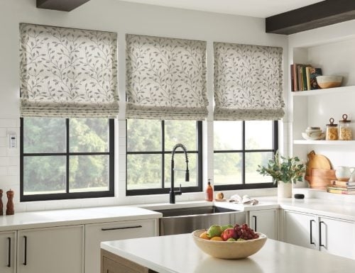 Roman Shade Subtle Botanical Print Tailored Neutral Fabric