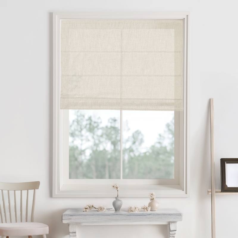 Roman Shade Warm White Linen Texture Plain Fold Minimalist