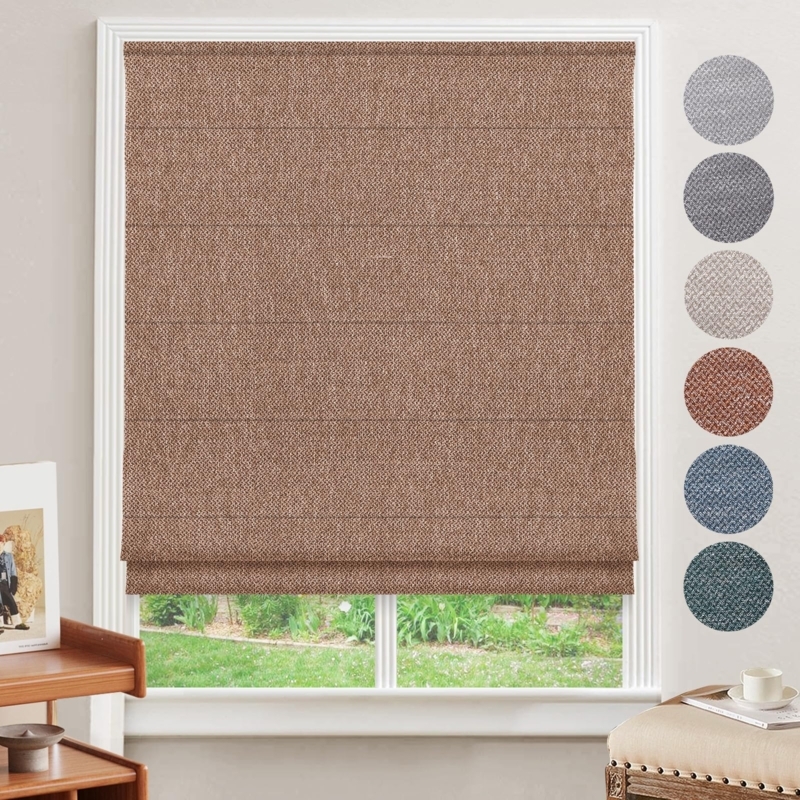 Roman Shades Rust Woven Fabric Two Tone Blackout Kitchen