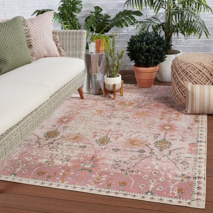 Rose Pink Distressed Oriental Indoor Outdoor Area Rug