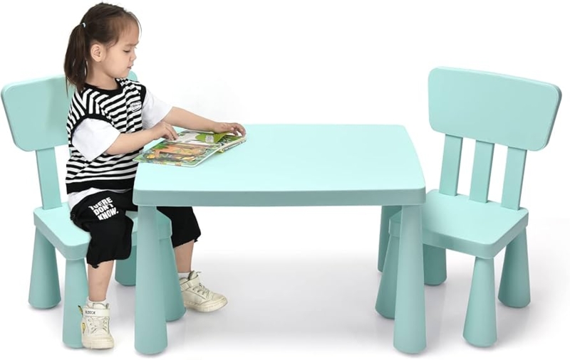Round Activity Table With Chairs Lime Green White Tapered Legs