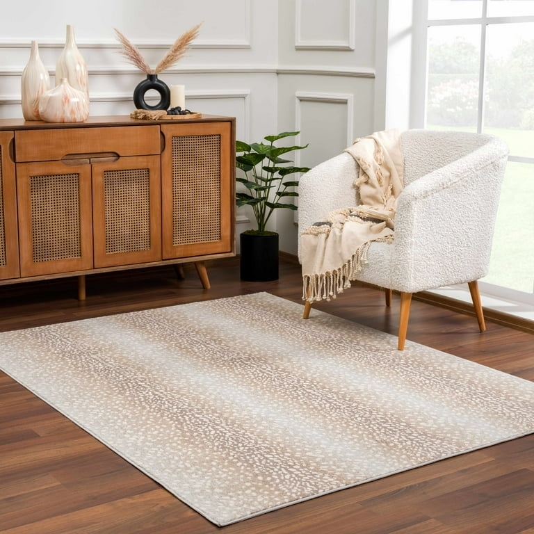Round Area Rug, Animal Print, Neutral Palette, Modern Bohemian, Low Pile