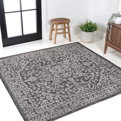 Round Area Rug Black Diamond Lattice Tassel Fringe Bohemian Style