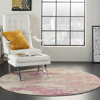Round Area Rug Blush Pink High Pile Shag Texture Plush Glam Vibe