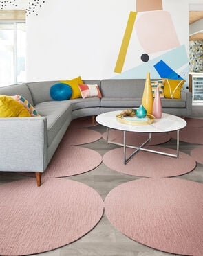Round Area Rug Blush Tone Low Pile Solid Color Matte Finish Minimalist