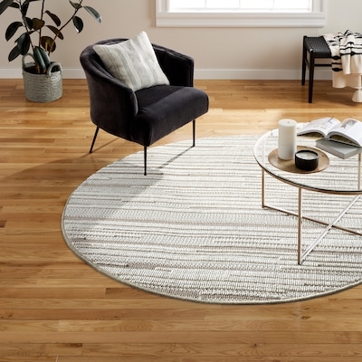 Round Area Rug Boho Dining Room Beige Black Concentric Geometric