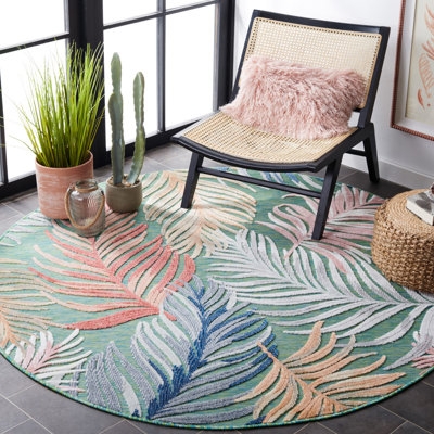 Round Area Rug Botanical Floral Sage Design Earthy
