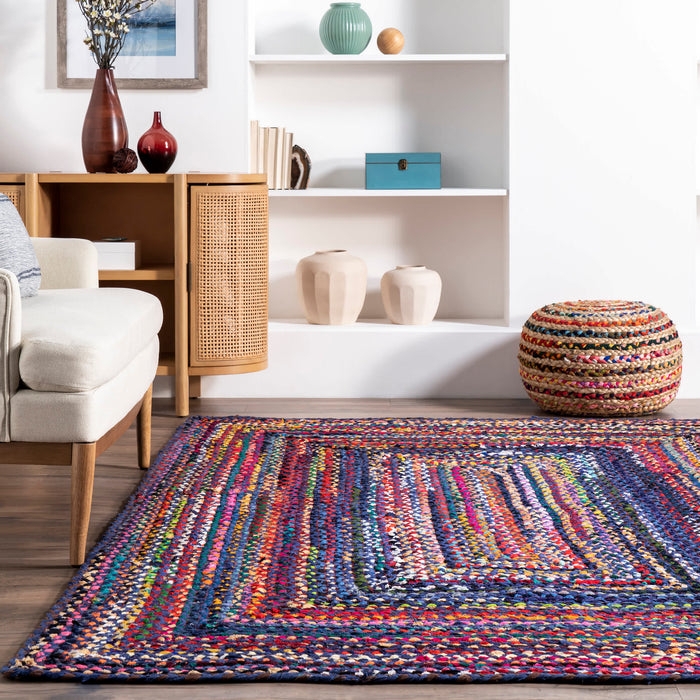 Round Area Rug Chunky Braided Off White Scandinavian Cozy