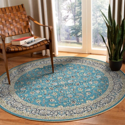 Round Area Rug Mandala Design Vibrant Palette Teal Orange Boho Eclectic
