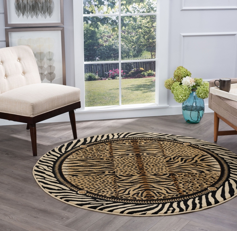 Round Area Rug, Mixed Animal Print, Zebra & Leopard, Maximalist Glam