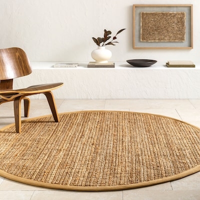 Round Area Rug Natural Fiber Chunky Braided Texture Bohemian Jute Like