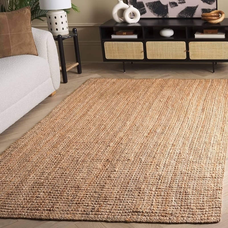 Round Area Rug Natural Jute Woven Texture Braided Edge Coastal Decor