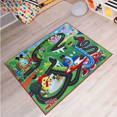 Round Area Rug Navy Space Rocket Ship Planets Playful Nursery Vibe