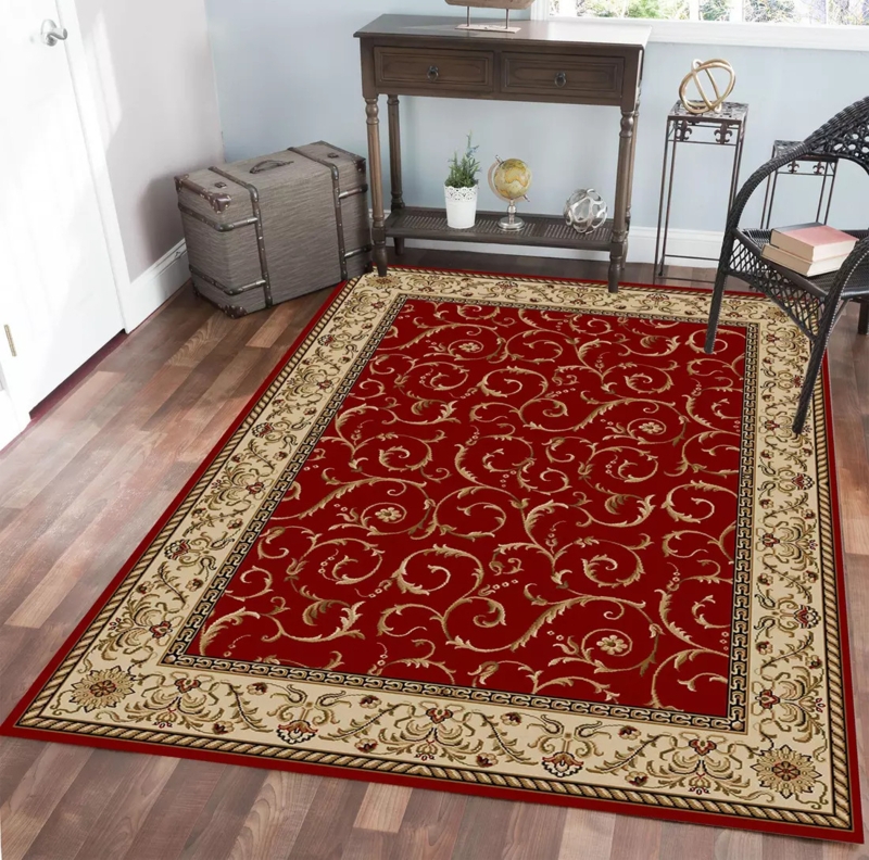 Round Area Rug Ornate Floral Medallion Burgundy