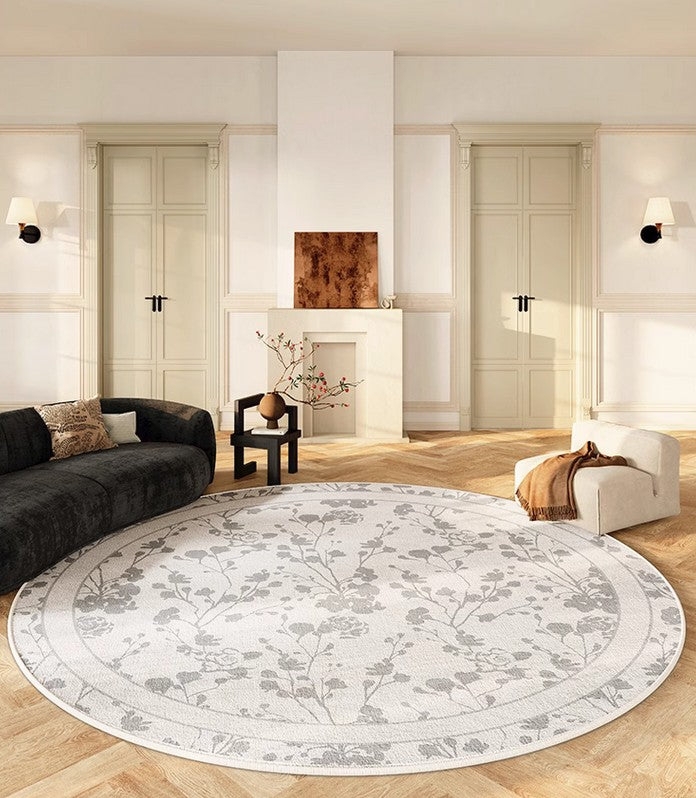 Round Area Rug Oversized Bloom Pattern Graphic Outlines Artistic Floral