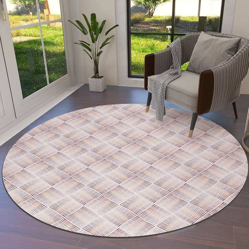 Round Area Rug Purple Gradient Grid Plush Texture Contemporary Vibe