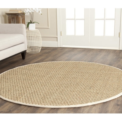 Round Area Rug Seagrass Natural Fiber Woven Braided Edge Coastal