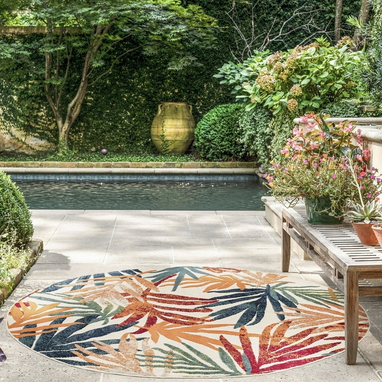 Round Area Rug, Vibrant Multicolor Floral, Modern Tropical Decor